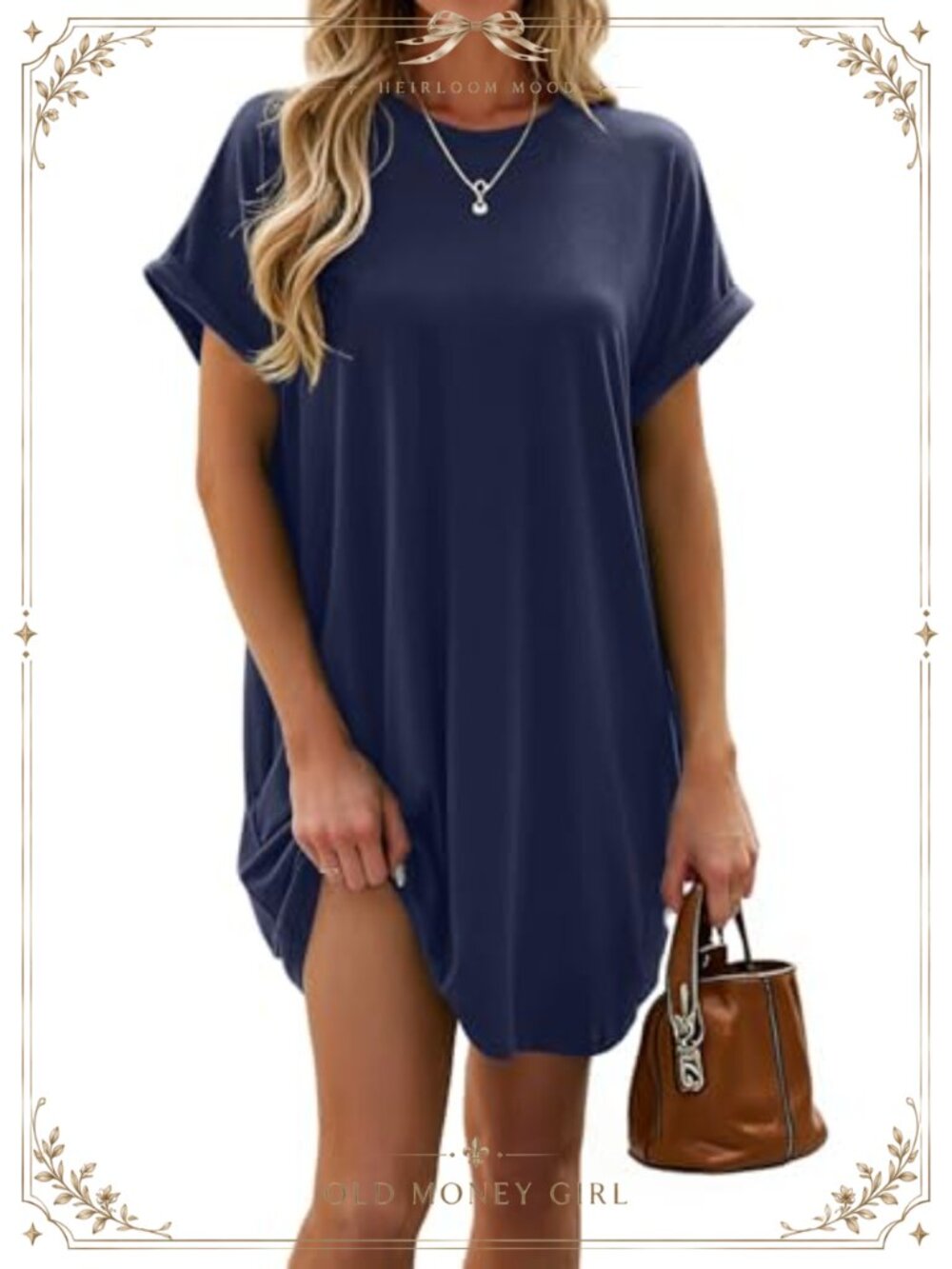 Women Summer Casual Swing T Shirt Dress Rolled Sleeve Loose Fit with Pockets